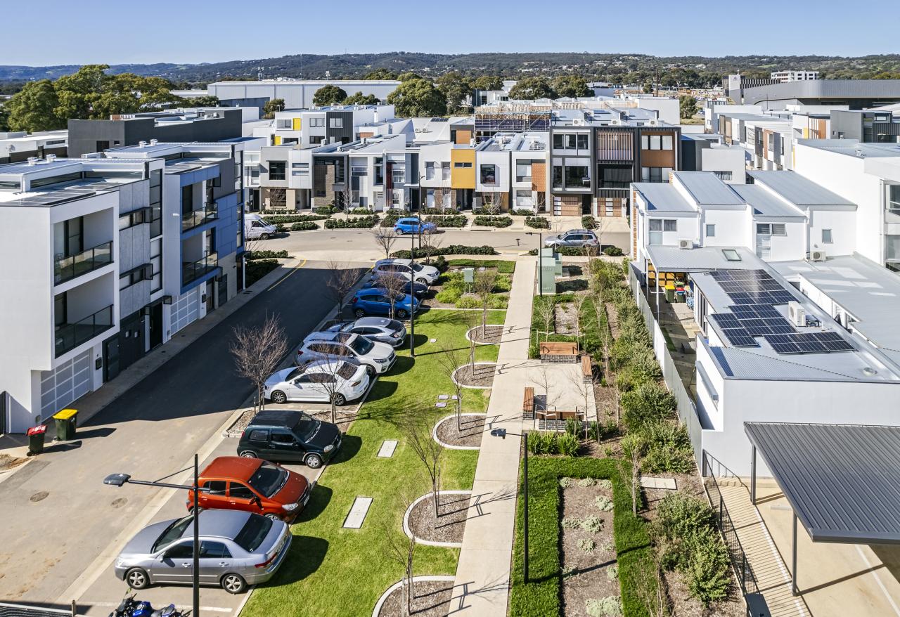Aerial view of suburban houses in Adelaide during the day